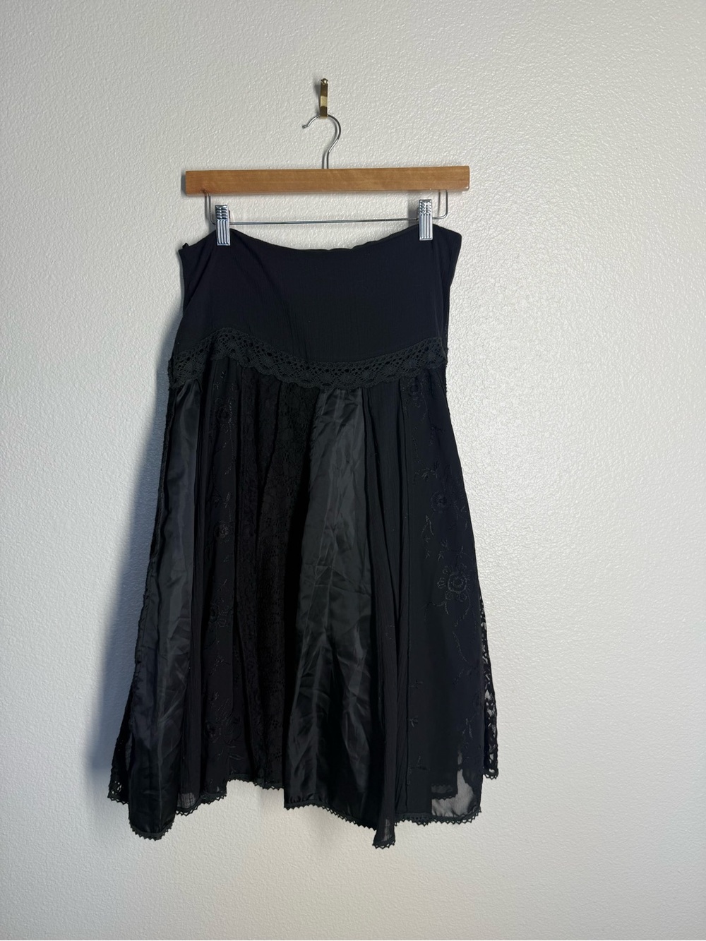 Women's Black Lace Panel A-Line Skirt